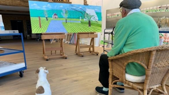 David & Ruby in the Normandy studio May 25th 2020 © David Hockney Photo credit: Jean-Pierre Gonçalves de Lima